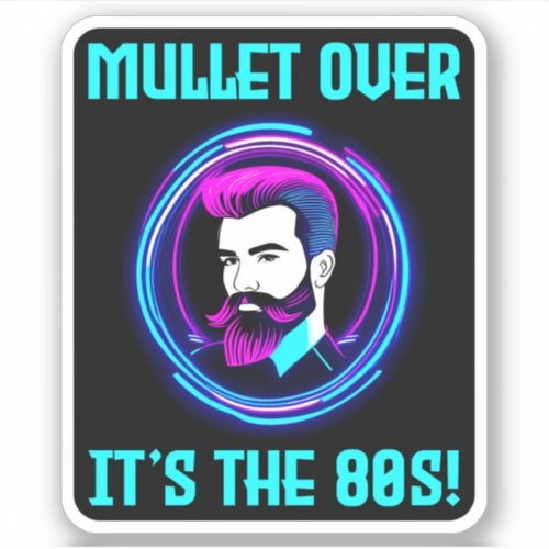 Neon Retro Barber Shop Sign 80s Style Mullet Hair Sticker