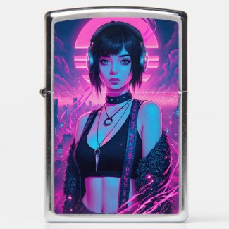 Neon Retro Cyber Punk Rock Girl