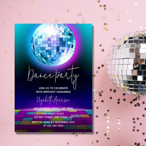 Neon Retro Dance Disco Birthday Party Invitation