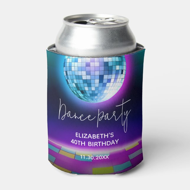 Neon Retro Dance Disco Birthday Party Welcome Can Cooler (Can Front)