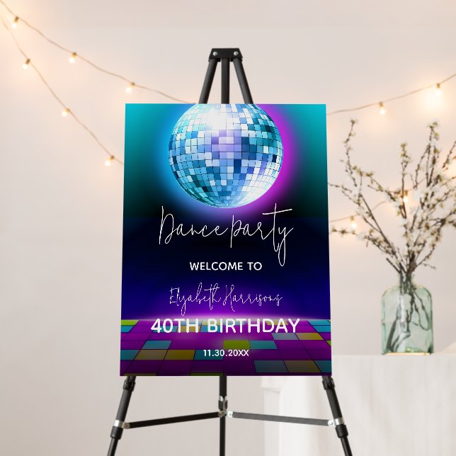 Neon Retro Dance Disco Birthday Party Welcome Foam Board (In Situ (Stand))