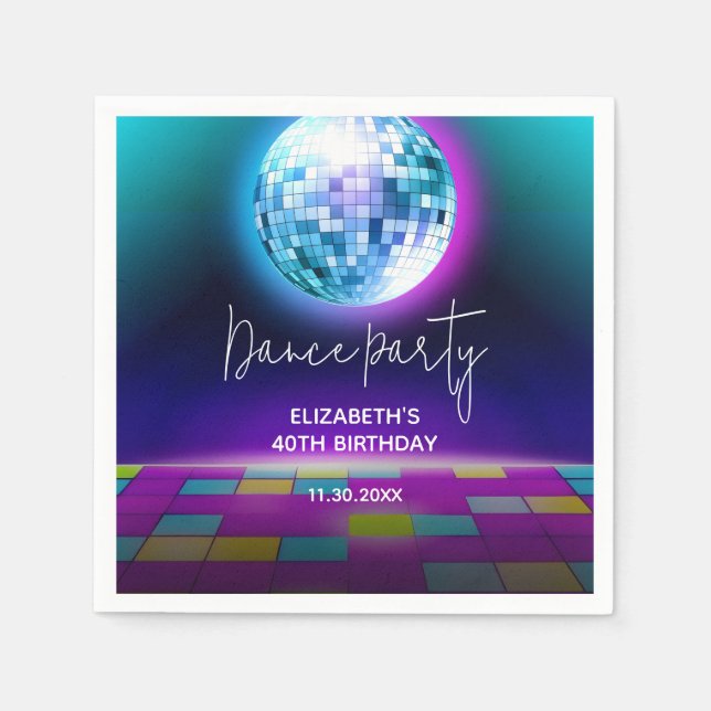 Neon Retro Dance Disco Birthday Party Welcome Napkins (Front)
