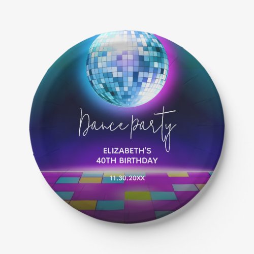 Neon Retro Dance Disco Birthday Party Welcome Paper Plates