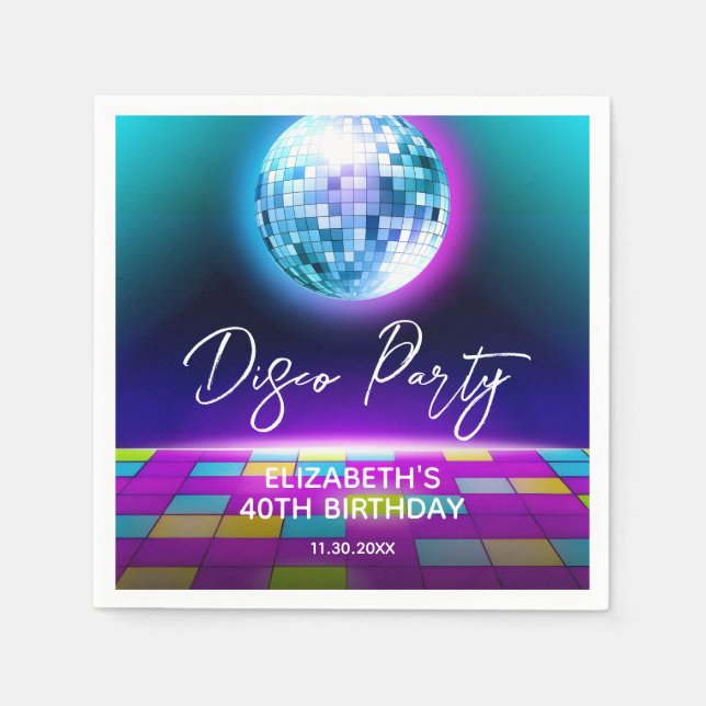 Neon Retro Disco Party Dance Night Birthday Napkins (Front)
