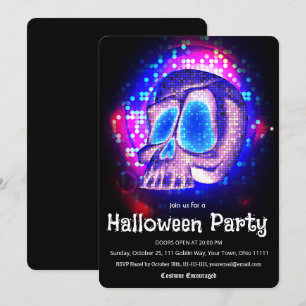 Neon Retro Disco Skull Halloween Party Invitation