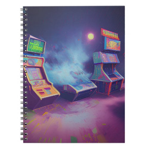 Neon Retro Exploding Arcade Game Notebook