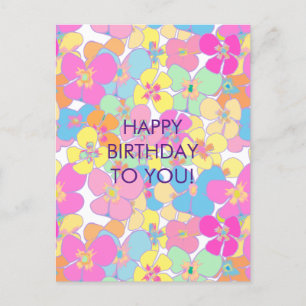 Neon Retro Floral Pink Birthday Holiday Postcard