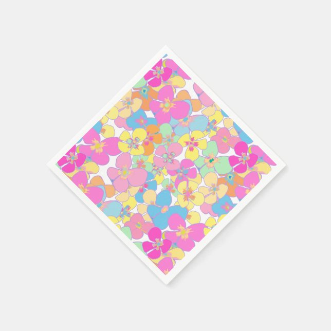 Neon Retro Floral Pink Colorful Napkins (Corner)