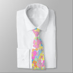 Neon Retro Floral Pink Colorful Neck Tie<br><div class="desc">Retro faux neon floral pattern. Pink,  orange,  mint,  blue,  yellow,  neon floral aesthetic.</div>