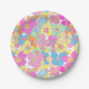 Neon Retro Floral Pink Colorful Paper Plates