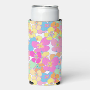 Neon Retro Floral Pink Colorful Seltzer Can Cooler