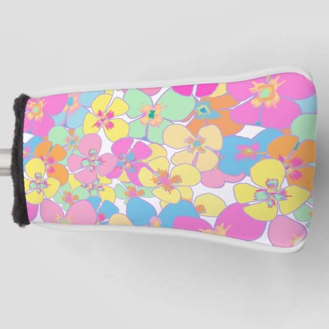 Neon Retro Floral Pink Dorm Room Golf Head Cover (Front)