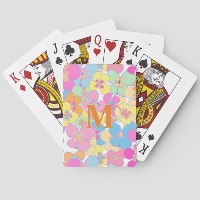 Neon Retro Floral Pink  Poker Cards (Back)