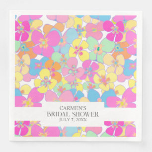 Neon Retro Floral Pink Pretty Chic Bridal Shower Paper Dinner Napkins