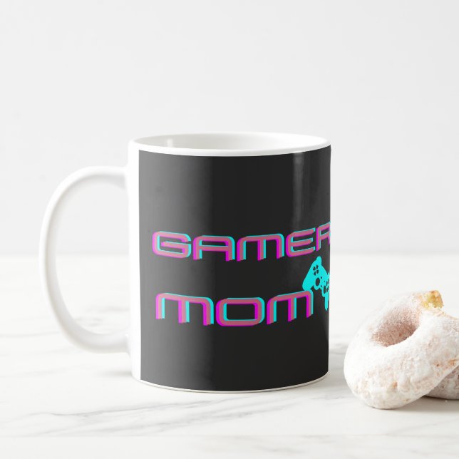 Neon Retro Gamer Mom Coffee Mug (With Donut)