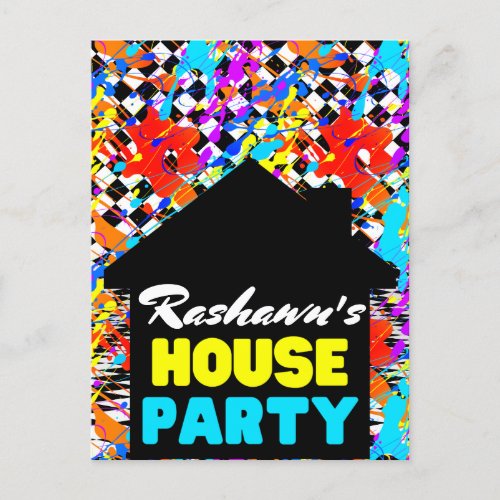 Neon Retro Hip Hop House Party Postcard