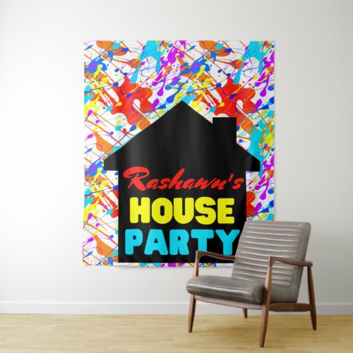 Neon Retro Hip Hop Theme House Party Tapestry