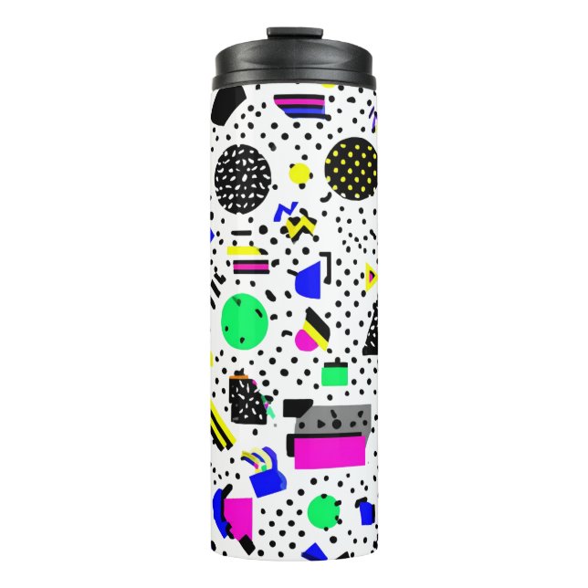Neon Retro Memphis Geometric Chaos Pattern Thermal Tumbler (Front)