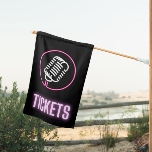 Neon Retro Mic Tickets Outdoor Flag