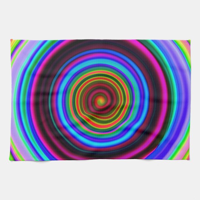 Neon Retro Spiral Circle Pattern Towel (Horizontal)