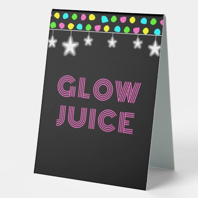 Neon Retro Stars Glow Party  Table Tent (Front)