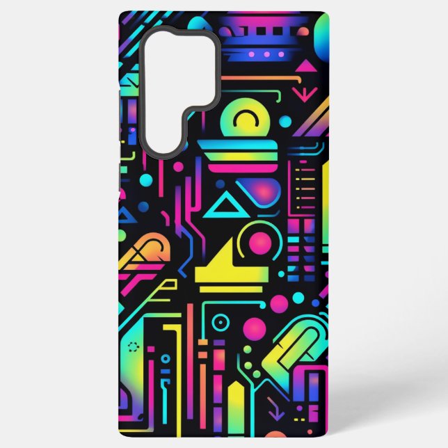 Neon Retro Tech Circuit Pattern Apple Samsung Case (Back)