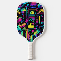 Neon Retro Tech Pickleball Paddle | 80s Gamer