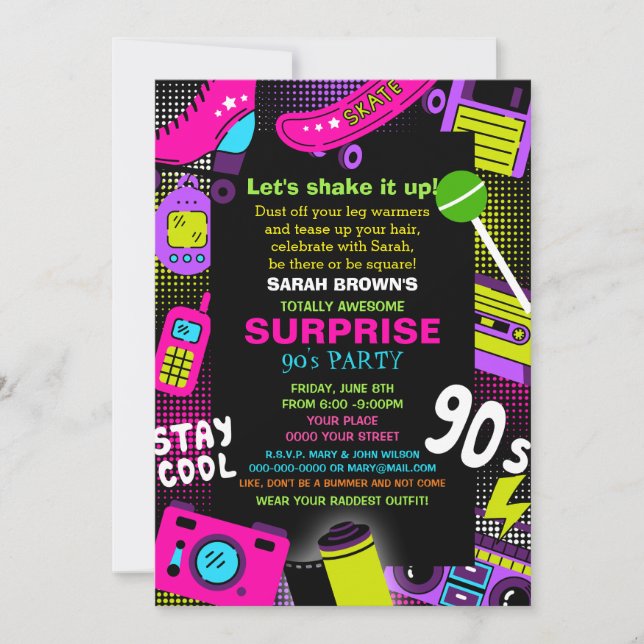 Neon Retro Totally Awesome 90s Birthday Party  Invitation (Front)
