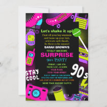 Neon Retro Totally Awesome 90s Birthday Party  Invitation