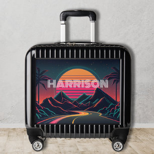 Neon Retro Tropical Mountains Sunset Personalized Luggage