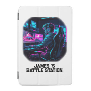 Neon RGB Cyberpunk Gamer Room Personalized Name iPad Mini Cover