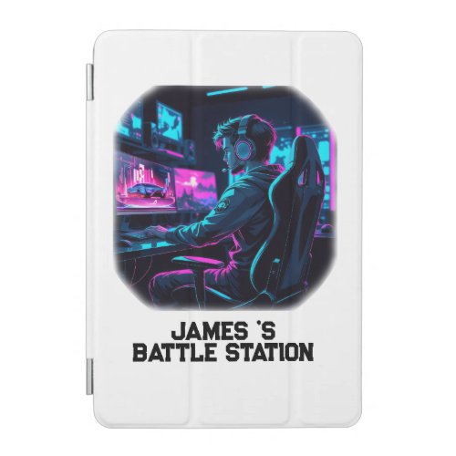 Neon RGB Cyberpunk Gamer Room Personalized Name iPad Mini Cover