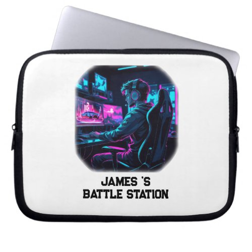 Neon RGB Cyberpunk Gamer Room Personalized Name Laptop Sleeve