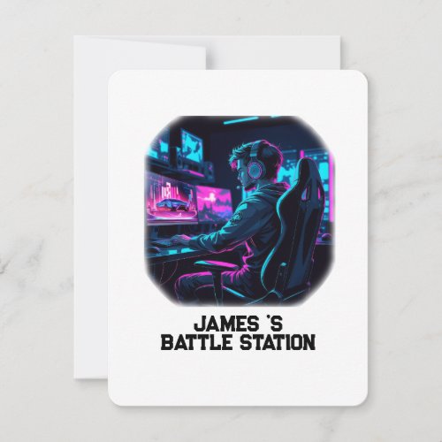Neon RGB Cyberpunk Gamer Room Personalized Name Note Card