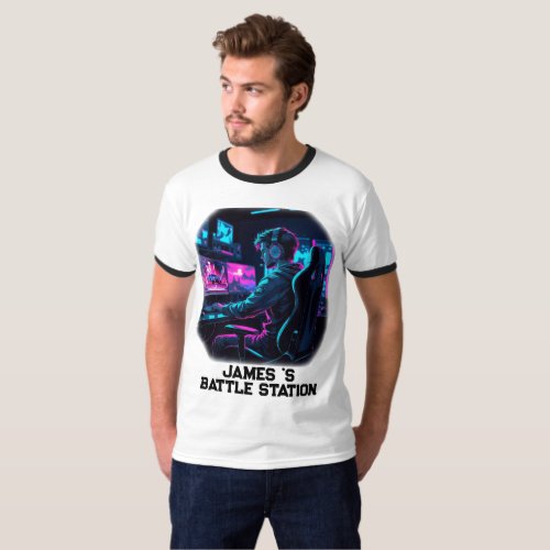 Neon RGB Cyberpunk Gamer Room Personalized Name T-Shirt