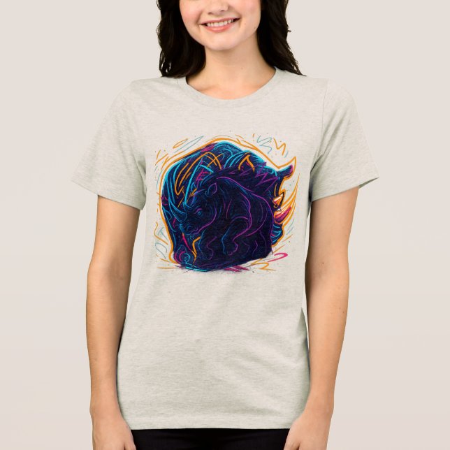 Neon Rhino Graffiti Energy Art Tri-Blend Shirt (Front)