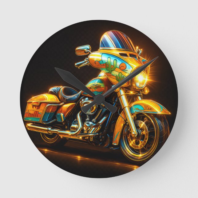 "Neon Road Beast – Custom Motorcycle Wall Clock" Round Clock (Front)