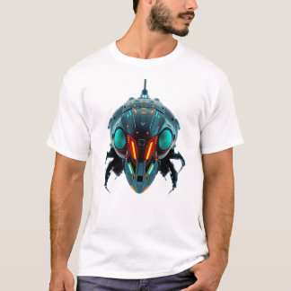 Neon Robotic Cicada Face Art T-Shirt