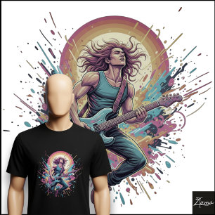 Neon Rock Guitarist Jumping Paint Splatter T-Shirt