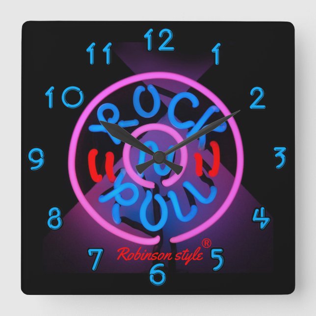 Neon Rock n' Roll personalized Square Wall Clock (Front)