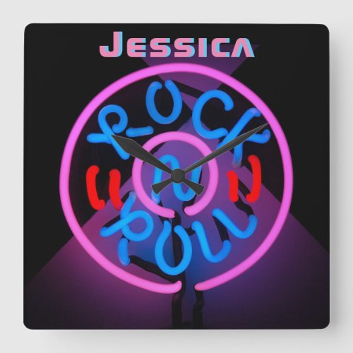 Neon Rock n Roll Pink Black Clock Girls Room Named