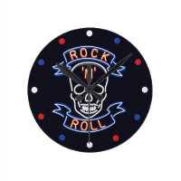 Neon Rock N Roll Skull Red Blue White  Wall Clock