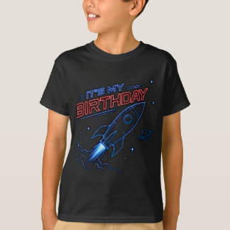 Neon Rocket Space Birthday Kids Graphic Tee