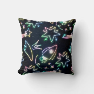 neon rocket star throw pillow