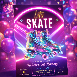 Neon Roller Skate Birthday Invitation