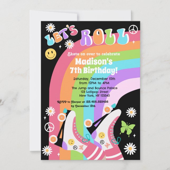Neon Roller Skate Groovy Birthday Invitations (Front)