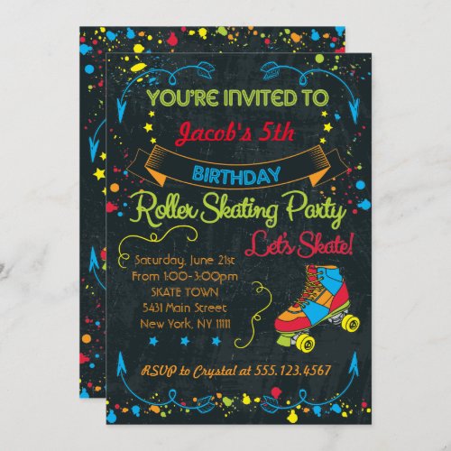 Neon Roller Skate Party Invitation