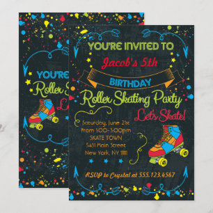 Neon Roller Skate Party Invitation
