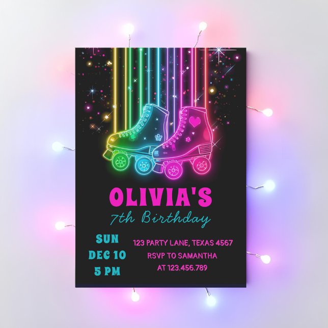 Neon Roller Skating Birthday | Glow Party Invitation (Creator Uploaded)