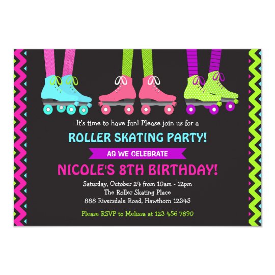 neon roller skating invitation zazzle com